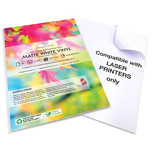 Evergreen Goods 10 Blatt wasserfestes A4 weißes, mattes, selbstklebendes Vinyl-Aufkleberpapier, anpassbares Druckpapier für Laserdrucker, ideal zum Drucken von hochauflösenden Aufklebern Evergreen Goods 10 Blatt wasserfestes A4 weißes, mattes, selbstklebendes Vinyl-Aufkleberpapier, anpassbares Druckpapier für Laserdrucker, ideal zum Drucken von hochauflösenden Aufklebern von EVG