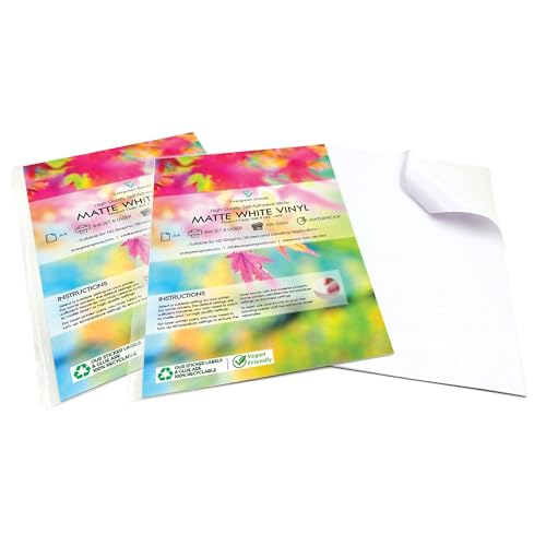 Evergreen Goods 2 x 10 Blatt Premium wasserdichte A4 matte weiße Aufkleber Vinyl | Inkjet & Laser bedruckbar | Selbstklebendes Etikett | Drucken zu Hause, Produktetiketten, Vinyl-Schneider Aufkleber von EVG
