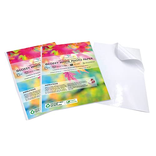Evergreen Goods A4 Premium weißes, glänzendes, selbstklebendes Fotopapier | hochauflösender Druck | Produkt-Etikettierungs-Aufkleberherstellung | 2 x 100 leere Blätter von EVG