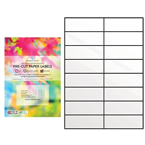 Evergreen Goods A4 Vorgeschnittenes Hochglanz-weißes selbstklebendes Papier, für Tintenstrahl & Laserdrucker, starke selbstklebende Rückseite 2 x 8, 16 pro A4: insgesamt 480 Etiketten, 30 Blatt Evergreen Goods A4 Vorgeschnittenes Hochglanz-weißes selbstklebendes Papier, für Tintenstrahl & Laserdrucker, starke selbstklebende Rückseite 2 x 8, 16 pro A4: insgesamt 480 Etiketten, 30 Blatt von EVG