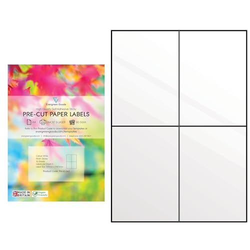 Evergreen Goods Adress-Versand-Etiketten, vorgeschnitten, glänzend, selbstklebend, selbstklebend, für Tintenstrahl- und Laserdrucker, 4 Etiketten pro Blatt, 30 Blatt von EVG