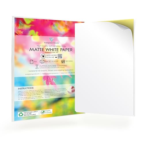 Evergreen Goods Aufkleberpapier, A4, matt, Weiß, für Tintenstrahl- und Laserdrucker, für Aufkleberherstellung, Kunst und Handwerk, Schneidemaschinen, Beschriftung, 30 Blatt Evergreen Goods Aufkleberpapier, A4, matt, Weiß, für Tintenstrahl- und Laserdrucker, für Aufkleberherstellung, Kunst und Handwerk, Schneidemaschinen, Beschriftung, 30 Blatt von EVG