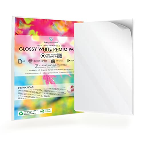 Evergreen Goods Fotoaufkleberpapier, A4, bedruckbar, für kleine Unternehmen, glänzend, selbstklebend, spritzwassergeschützt, für Tintenstrahldrucker und Laser, kompatibel mit 20 Blatt Evergreen Goods Fotoaufkleberpapier, A4, bedruckbar, für kleine Unternehmen, glänzend, selbstklebend, spritzwassergeschützt, für Tintenstrahldrucker und Laser, kompatibel mit 20 Blatt von EVG