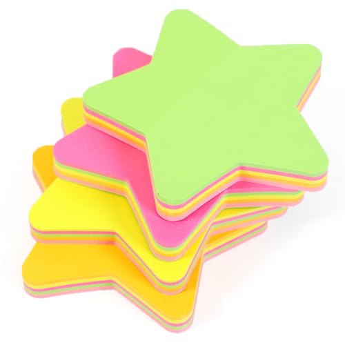 Evergreen Goods Haftnotizen in Sternform, 76 mm x 76 mm, 5 verschiedene Neonfarben, 100 Blatt pro Block, selbstklebende Haftnotizen für Büro, Zuhause, Schule, 4 Stück Evergreen Goods Haftnotizen in Sternform, 76 mm x 76 mm, 5 verschiedene Neonfarben, 100 Blatt pro Block, selbstklebende Haftnotizen für Büro, Zuhause, Schule, 4 Stück von EVG