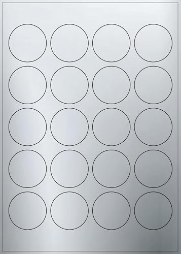 Evergreen Goods Runde vorgeschnittene Aufkleber-Etiketten, A4, wasserdicht, mattes Silber, 45 mm (20 Etiketten pro Blatt, insgesamt 200 Stück), 10 Blatt, für Tintenstrahldrucker, laserbedruckbar von EVG