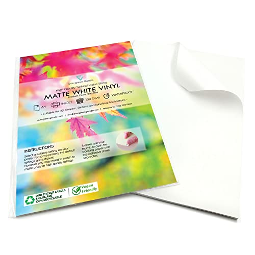 Evergreen Goods Vinyl-Aufkleber, wasserfest, A4, matt, Weiß, 20 Blatt Evergreen Goods Vinyl-Aufkleber, wasserfest, A4, matt, Weiß, 20 Blatt von EVG