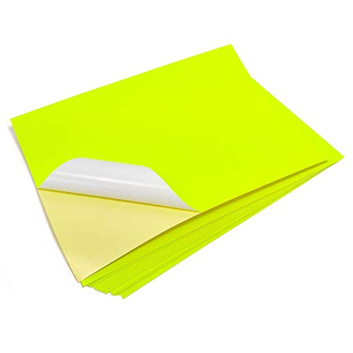 Evergreen Goods fluoreszierender Papieraufkleber, A4, 50 Blatt, neongelb, laserbedruckbare Etiketten, kompatibel mit Schneidemaschinen, Silhouetten-Bastelschneider, fette Beschilderung und Marker von EVG
