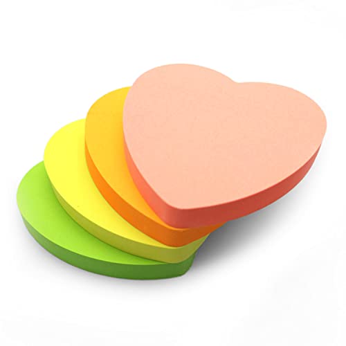 Haftnotizen in Herzform, leuchtende Farben (76 x 76 mm), Set mit 4 Blöcken (je 100 Blatt), bunte selbstklebende Notizblöcke, Gelb, Rosa, Grün, Orange, Bürobedarf, Heim- und Schulbedarf, Geschenke, 400 von EVG