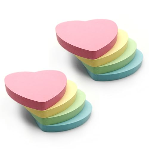 Herz-Haftnotizen, Pastellfarben, Gelb, Rosa, Grün, Orange, 800 Haftblöcke (76 x 76 mm), 8er-Set (100 Blatt pro Block), Schreibwaren, Bürozubehör, Schulbedarf für alle Anlässe von EVG
