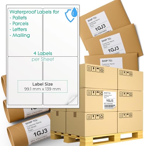 Palettenversandetiketten wasserfest | weiß matt selbstklebend | kompatibel mit Tintenstrahl- & Laserdrucker | Paletten, Versandbeschriftung (2x2 (4 pro Blatt), 200 Blatt) von EVG