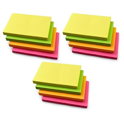 Rechteckige Haftnotizen, 127 x 76 mm, Neonfarben, Gelb, Rosa, Grün, Orange, 100 Blatt pro Block, selbstklebende Notizen für Büro, Schule, Zuhause, 12 Stück Rechteckige Haftnotizen, 127 x 76 mm, Neonfarben, Gelb, Rosa, Grün, Orange, 100 Blatt pro Block, selbstklebende Notizen für Büro, Schule, Zuhause, 12 Stück von EVG