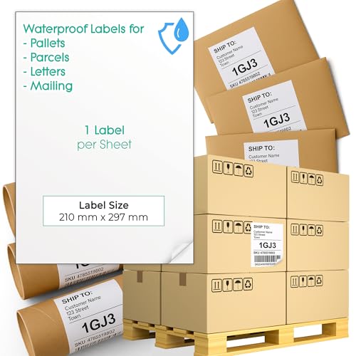 Wasserdichte Palettenversandetiketten | weiß matt selbstklebend | kompatibel mit Tintenstrahl- & Laserdrucker | Paletten, Versandbeschriftung (1 komplettes A4-Blatt, 200 Blatt) von EVG