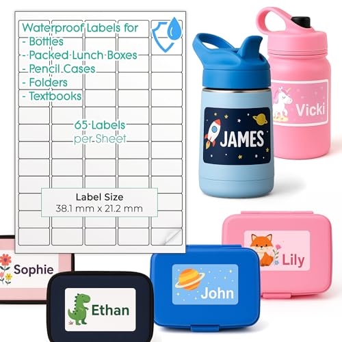 Wasserfeste Flaschenetiketten für Kinder | Erstellen Sie Ihre eigenen personalisierten Namensaufkleber für Kindergarten, Schule – Weiß, matt, selbstklebend, mehrere A4-Etikettengrößen, Home bedruckbar Wasserfeste Flaschenetiketten für Kinder | Erstellen Sie Ihre eigenen personalisierten Namensaufkleber für Kindergarten, Schule – Weiß, matt, selbstklebend, mehrere A4-Etikettengrößen, Home bedruckbar von EVG