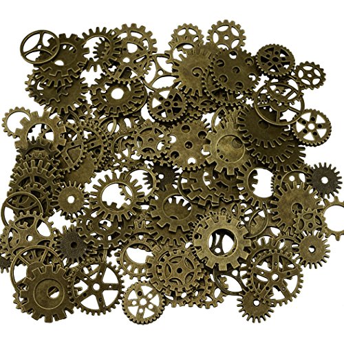 200 Gramm sortierte Vintage Bronze Metall Steampunk Schmuck machen Charms Cog Watch Wheel (Bronze) von EVINIS