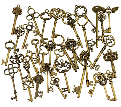 36 Stück Große antike Bronze-Finish Skelettschlüssel Rustikaler Schlüssel für Hochzeitsdekoration Bevorzugung, Halskette Anhänger, Schmuckherstellung von EVINIS
