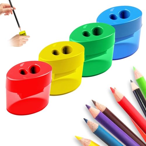 Anspitzer mit Behälter, 4 Stück Spitzer mit Dose, Doppellöchern Bleistiftspitzer für Dicke und Dünne Stifte, Anspitzer Kinder, Dosenspitzer für Schule Büro (Dreieck-4 Pcs) von EVIRNFVEQ