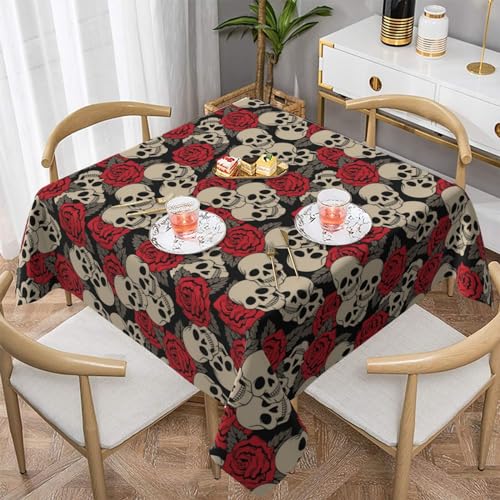 EVIUS Schwarzer Totenkopf mit Rosen, Halloween-Tischdecke, quadratisch bedruckt, dekorativ, 2 Größen: 137 cm x 137 cm, 152 cm x 152 cm, verbessern Sie Ihr kulinarisches Erlebnis. EVIUS Schwarzer Totenkopf mit Rosen, Halloween-Tischdecke, quadratisch bedruckt, dekorativ, 2 Größen: 137 cm x 137 cm, 152 cm x 152 cm, verbessern Sie Ihr kulinarisches Erlebnis. von EVIUS
