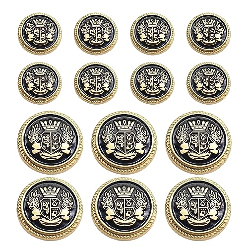 14-teiliges Metall-Blazer-Knopf-Set, 15 mm und 23 mm goldfarbene Knöpfe zum Nähen von Vintage-Knöpfen, für Blazer, Anzüge, Sportmäntel, Uniform, Jacke (schwarz gold) von EVKILKJS