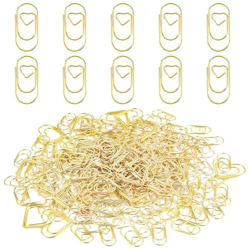 130 Stück Gold Herz Büroklammern Set，Klein Lesezeichen Büroklammern，Transparentbox Klein Büroklammer Oval Motiv，Für Büro, Schule, Klassenzimmer von EVTHUR