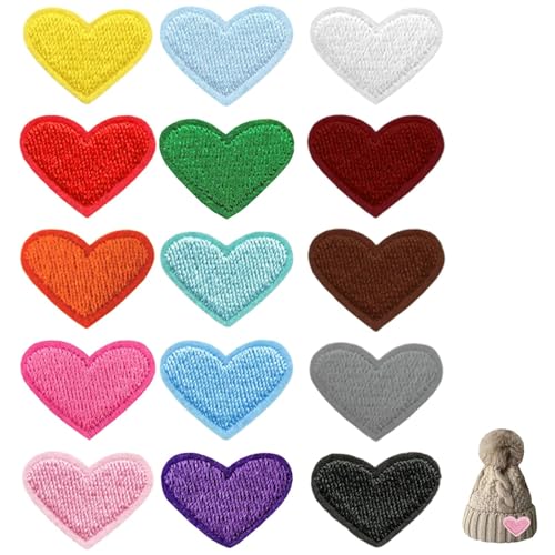 30 Stück Herz Patches zum Aufbügeln, Bügelflicken Kinder für Kleidung, Hüte & Rucksäcke - Aufnäher zum Aufbügeln oder Nähen - DIY Dekoration - 15 Farben (Je 2 Stück) von EVTHUR