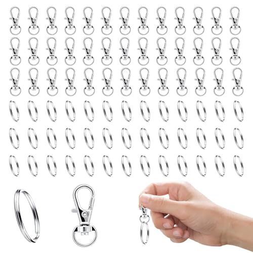 80 Stück Karabiner Schlüsselanhänger, Drehgelenk Karabiner Edelstahl mit, Selber Machen Ringe Karabinerhaken mit Drehgelenk(Silber) von EVTHUR