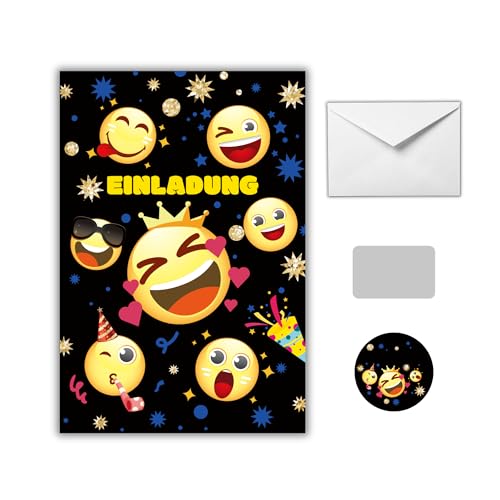EVTI 10 Kratz-Einladungskarten für Mädchen – Emoji-Thema Geburtstagsparty Einladungen für Jungen – Einladungskarten für Kindergeburtstag Emoji-Motiven von EVTI