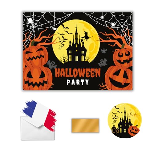 EVTI Halloween-Einladungskarten zum Rubbeln – geheimnisvolle Einladungen für Mädchen und Jungen auf Französisch – kreative Einladung, Party, Geister und Frösteln, Unisex, zum Rubbeln mit Umschlag von EVTI