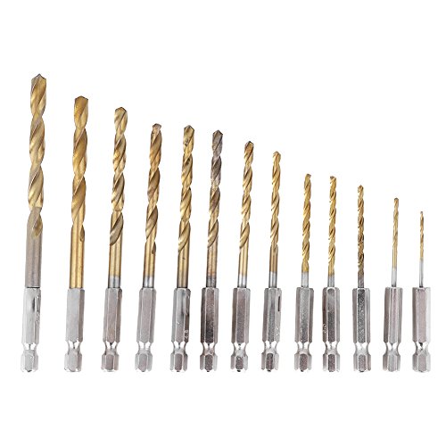 13pcs Hochgeschwindigkeit Stahlbeschichtete Drehbohrbits Sechseckige Griffbohrbits für Metallholzholz Edelstahl von EVTSCAN