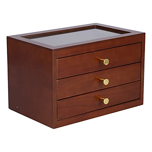 EVTSCAN 3 Lagen Holz Schmuckschatulle für Damen - Große Schmuckschatullen mit 3 Schubladen, Schmuckaufbewahrungsbox für Ringe, Ohrringe, Armbänder, Halsketten(Braun) von EVTSCAN