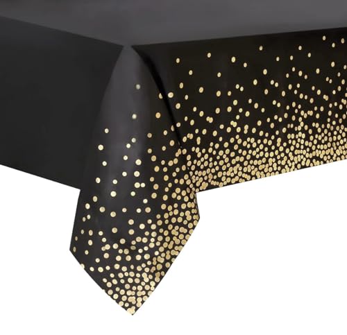 1 Stück Schwarz und Gold Party Tischdecke,137cm x 274cm Einweg Confetti Geburtstag Rechteckige Party Tischdecke für Geburtstag,Jahrestag,Weihnachten 1 Stück Schwarz und Gold Party Tischdecke,137cm x 274cm Einweg Confetti Geburtstag Rechteckige Party Tischdecke für Geburtstag,Jahrestag,Weihnachten von EVYIENEN