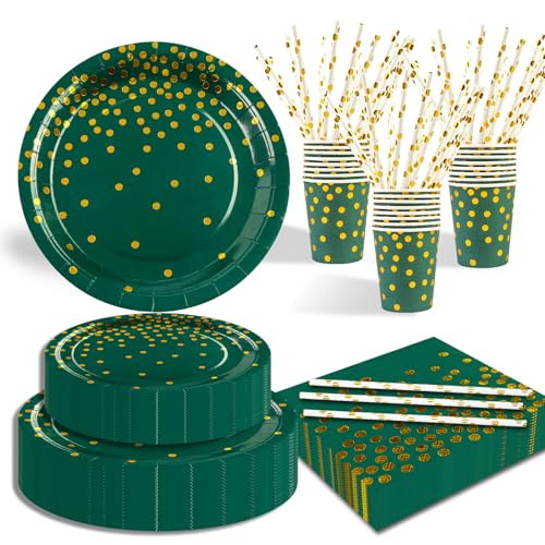 125 Stück Dunkelgrün und Gold Partygeschirr Party Set,Happy Birthday Partygeschirr Set,25 Gäste Pappbecher Pappteller Servietten Trinkhalme Papier für Party Geburtstag 125 Stück Dunkelgrün und Gold Partygeschirr Party Set,Happy Birthday Partygeschirr Set,25 Gäste Pappbecher Pappteller Servietten Trinkhalme Papier für Party Geburtstag von EVYIENEN