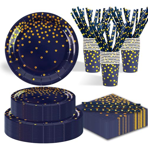 125 Stück Pappteller Geburtstag Blau Gold Punkte Partyzubehör Pappteller Set,25 Gäster Teller Tassen Servietten Strohhalme für Babydusche Geburtstag Hochzeit Party 125 Stück Pappteller Geburtstag Blau Gold Punkte Partyzubehör Pappteller Set,25 Gäster Teller Tassen Servietten Strohhalme für Babydusche Geburtstag Hochzeit Party von EVYIENEN