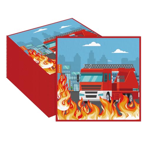 40 Stück Feuerwehrauto Party Servietten,33x33cm Feuerwehrauto Einweg-Feuerwehrmann Servietten für Geburtstag Party Zubehör Dekorationen von EVYIENEN