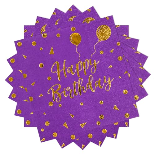 40 Stück Happy Birthday Lila und Gold Geburtstag Servietten,33x33cm Papier Party Servietten,für Junge Mädchen Geburtstag Party Deko 40 Stück Happy Birthday Lila und Gold Geburtstag Servietten,33x33cm Papier Party Servietten,für Junge Mädchen Geburtstag Party Deko von EVYIENEN
