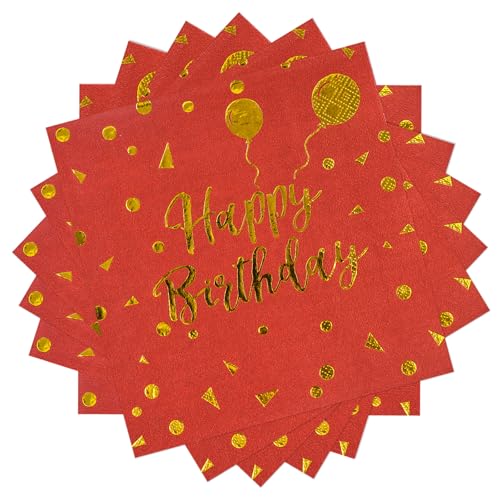 40 Stück Happy Birthday Rot und Gold Geburtstag Servietten,33x33cm Papier Party Servietten,für Junge Mädchen Geburtstag Party Deko 40 Stück Happy Birthday Rot und Gold Geburtstag Servietten,33x33cm Papier Party Servietten,für Junge Mädchen Geburtstag Party Deko von EVYIENEN
