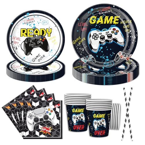 50 Stück Video Game Partygeschirr Set,Einweg Gaming Partyteller Servietten Papierstrohhalme Geburtstag Sparty Zubehör für Jungen Party Teller,10 Personen 50 Stück Video Game Partygeschirr Set,Einweg Gaming Partyteller Servietten Papierstrohhalme Geburtstag Sparty Zubehör für Jungen Party Teller,10 Personen von EVYIENEN