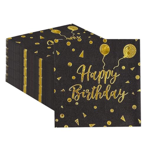60 Stück Happy Birthday Schwarz und Gold Geburtstag Servietten,33x33cm Papier Party Servietten,für Junge Mädchen Geburtstag Party Dek 60 Stück Happy Birthday Schwarz und Gold Geburtstag Servietten,33x33cm Papier Party Servietten,für Junge Mädchen Geburtstag Party Dek von EVYIENEN