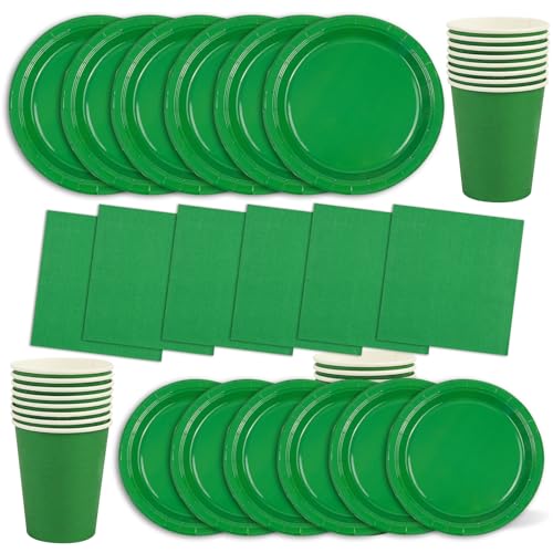 64 Stück Grün Partygeschirr Set,Inklusive Teller Servietten Becher und Dessertteller Geeignet für Kinderpartys, Geburtstage Kinder Dekoration Hochzeiten und Tischdekoration von EVYIENEN