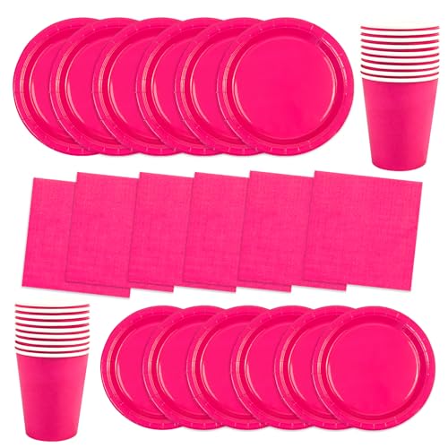64 Stück Partygeschirr Set,Rot Geburtstag Party Papiergeschirr Geschirr Set Inklusive Teller Servietten Becher und Dessertteller Geeignet für Hochzeiten,Weihnachten,Kinder Geburtstagsparty -16 Gäste von EVYIENEN