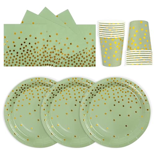 72 Stück Geburtstag Party Geschirr Set,Salbeigrün Gold Geburtstag Party Geschirr Becher Serviette Pappteller Set,für Mädchen Kinder Tischdekoration-24 Gäste 72 Stück Geburtstag Party Geschirr Set,Salbeigrün Gold Geburtstag Party Geschirr Becher Serviette Pappteller Set,für Mädchen Kinder Tischdekoration-24 Gäste von EVYIENEN
