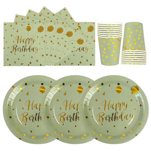 72 Stück Geburtstag Partygeschirr,Happy Birthday Salbeigrün Gold Geburtstag Party Geschirr Becher Serviette Pappteller Set,für Mädchen Kinder Tischdekoration-24 Gäste 72 Stück Geburtstag Partygeschirr,Happy Birthday Salbeigrün Gold Geburtstag Party Geschirr Becher Serviette Pappteller Set,für Mädchen Kinder Tischdekoration-24 Gäste von EVYIENEN