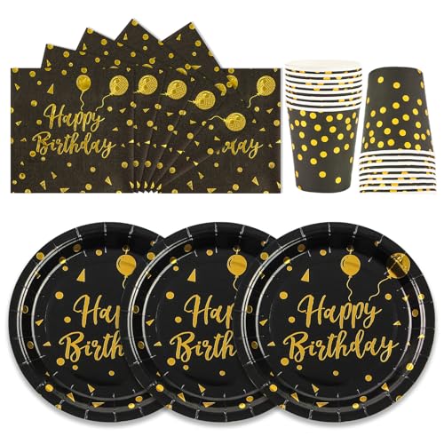 72 Stück Geburtstag Partygeschirr,Happy Birthday Schwarz Gold Geburtstag Party Geschirr Becher Serviette Pappteller Set,für Mädchen Kinder Tischdekoration-24 Gäste 72 Stück Geburtstag Partygeschirr,Happy Birthday Schwarz Gold Geburtstag Party Geschirr Becher Serviette Pappteller Set,für Mädchen Kinder Tischdekoration-24 Gäste von EVYIENEN