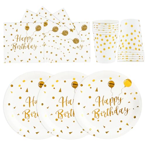 72 Stück Geburtstag Partygeschirr,Happy Birthday Weiß Gold Geburtstag Party Geschirr Becher Serviette Pappteller Set,für Mädchen Kinder Tischdekoration-24 Gäste 72 Stück Geburtstag Partygeschirr,Happy Birthday Weiß Gold Geburtstag Party Geschirr Becher Serviette Pappteller Set,für Mädchen Kinder Tischdekoration-24 Gäste von EVYIENEN