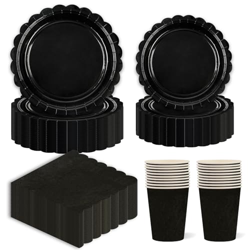 96 Stück Schwarz Partygeschirr, Fächer Geburtstag Party Pappteller Becher Servietten Partyteller Partyset Süße Party,für Geburtstag Kinder 96 Stück Schwarz Partygeschirr, Fächer Geburtstag Party Pappteller Becher Servietten Partyteller Partyset Süße Party,für Geburtstag Kinder von EVYIENEN