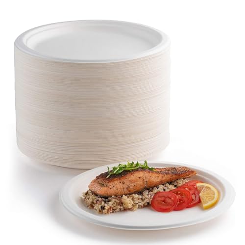 EVYIENEN 200 Stück Pappteller,17.8cm Biologisch Einwegteller weiß abbaubar und Kompostierbar, umweltfreundlicher, Strapazierfähiger, Recycelbarer Essteller, Perfekt für Picknicks, Grillabende von EVYIENEN