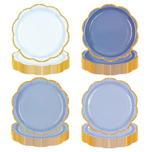 EVYIENEN 48 Stück Blau Party Teller,18cm Einweg Dessertteller mit Goldfolien Farbverlauf in fächerförmigem Design, für Brautshower Mädchen Babyparty, Abschlussfeiern Hochzeitszubehör EVYIENEN 48 Stück Blau Party Teller,18cm Einweg Dessertteller mit Goldfolien Farbverlauf in fächerförmigem Design, für Brautshower Mädchen Babyparty, Abschlussfeiern Hochzeitszubehör von EVYIENEN