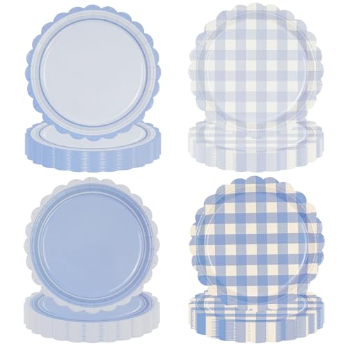 EVYIENEN 48 Stück Blaue Gingham Wellenrand Geburtstag Pappteller,Einweg Papierteller mit Karomuster Dekorative Gingham Papierteller Karierte Party Teller für Babyparty, Hochzeit und Themenpartys EVYIENEN 48 Stück Blaue Gingham Wellenrand Geburtstag Pappteller,Einweg Papierteller mit Karomuster Dekorative Gingham Papierteller Karierte Party Teller für Babyparty, Hochzeit und Themenpartys von EVYIENEN