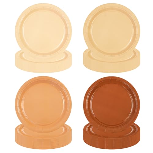 EVYIENEN 48 Stück Braun Farbverlauf Pappteller, Partyteller Partyset Süße Party, 4 Designs Für Zum Weihnachten Geburtstag Hochzeiten Jubiläums (23cm) von EVYIENEN