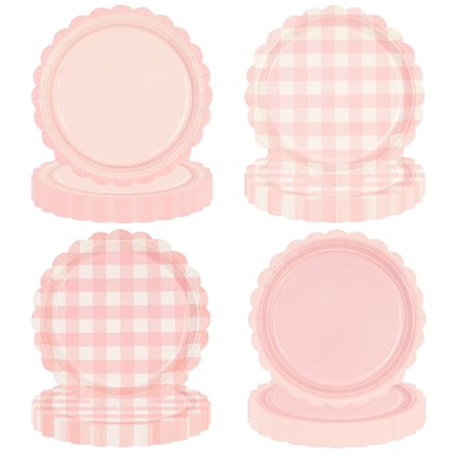 EVYIENEN 48 Stück Rosa Gingham Wellenrand Geburtstag Pappteller,Einweg Papierteller mit Karomuster Dekorative Gingham Papierteller Karierte Party Teller für Babyparty Hochzeit und Themenpartys EVYIENEN 48 Stück Rosa Gingham Wellenrand Geburtstag Pappteller,Einweg Papierteller mit Karomuster Dekorative Gingham Papierteller Karierte Party Teller für Babyparty Hochzeit und Themenpartys von EVYIENEN