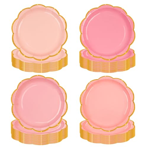 EVYIENEN 48 Stück Rosa Party Teller,18cm Einweg Dessertteller mit Goldfolien Farbverlauf in fächerförmigem Design, für Brautshower Mädchen Babyparty, Abschlussfeiern Hochzeitszubehör EVYIENEN 48 Stück Rosa Party Teller,18cm Einweg Dessertteller mit Goldfolien Farbverlauf in fächerförmigem Design, für Brautshower Mädchen Babyparty, Abschlussfeiern Hochzeitszubehör von EVYIENEN